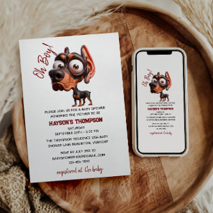 Cute Dog Caricatures Baby Shower for Boy Invitation