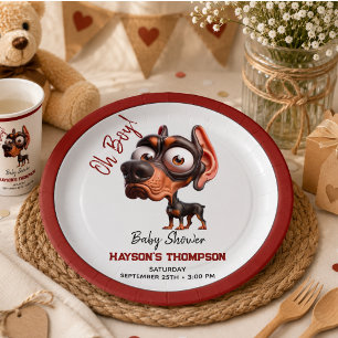 Cute Dog Caricatures Baby Shower for Boy Paper Plate