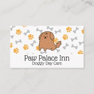 Cute Dog Cartoon   Paws and Bones Pattern Business Card