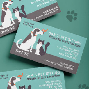 Cute Dog Cat and Bird Animal Lover's Pet Sitting Business Card