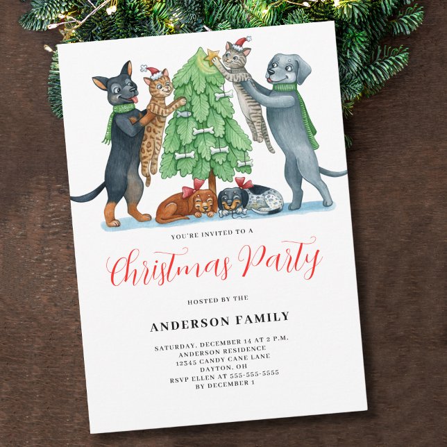 Cute Dog Cat Christmas Party Invitation (Creator Uploaded)
