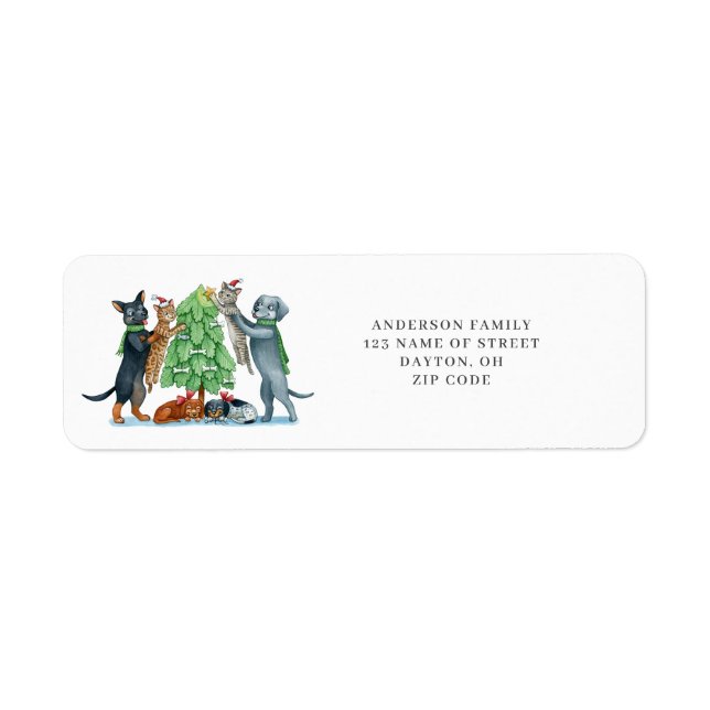 Cute Dog Cat Christmas Return Address Label (Front)