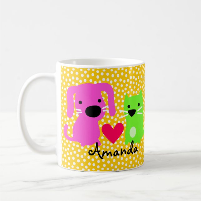 Cute Dog & Cat & Heart Coffee Mug (Left)