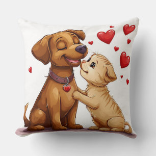 💕 Cute Dog Cat Kissing Romantic Cosy Cushion