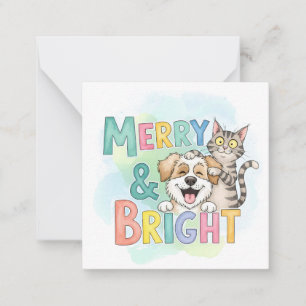 Cute Dog & Cat Merry & Bright  Card