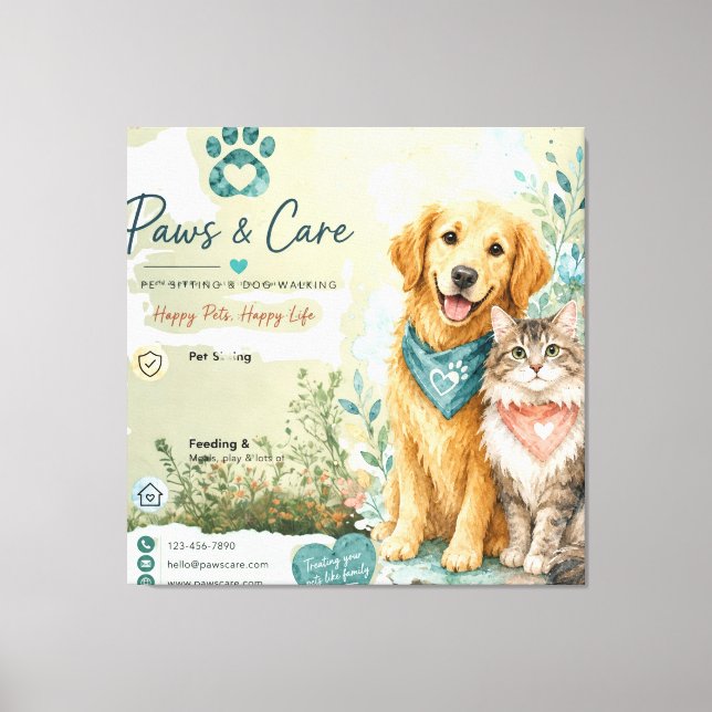 Cute Dog & Cat Pet Sitter Dog Walker Stretched  Canvas Print (Front)