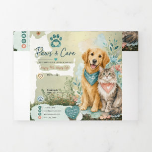 Cute Dog & Cat Pet Sitter Dog Walker Tri-Fold Card