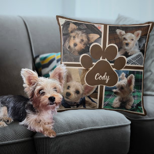 Cute Dog Cat Photo Collage Pet Name Throw Pillow