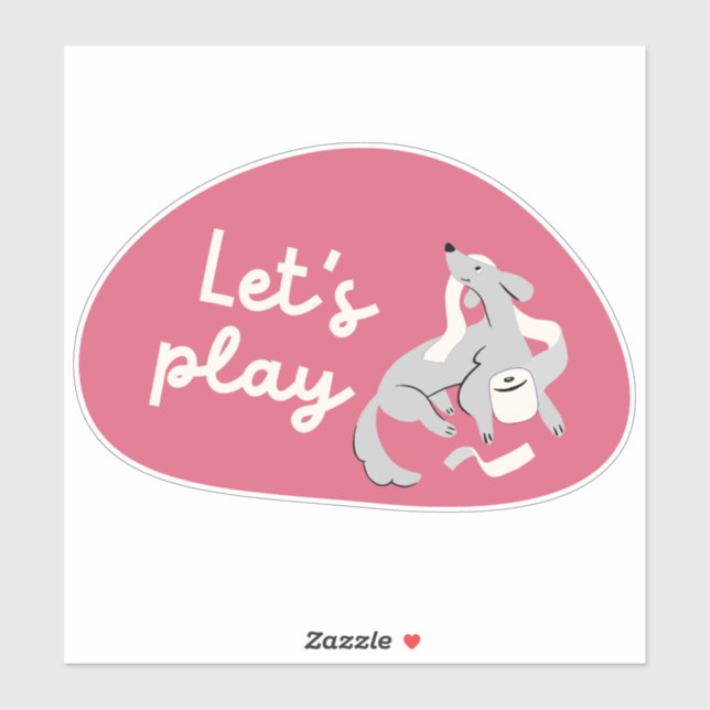 Cute dog, cherry pink, "let's play!" sticker (Sheet)