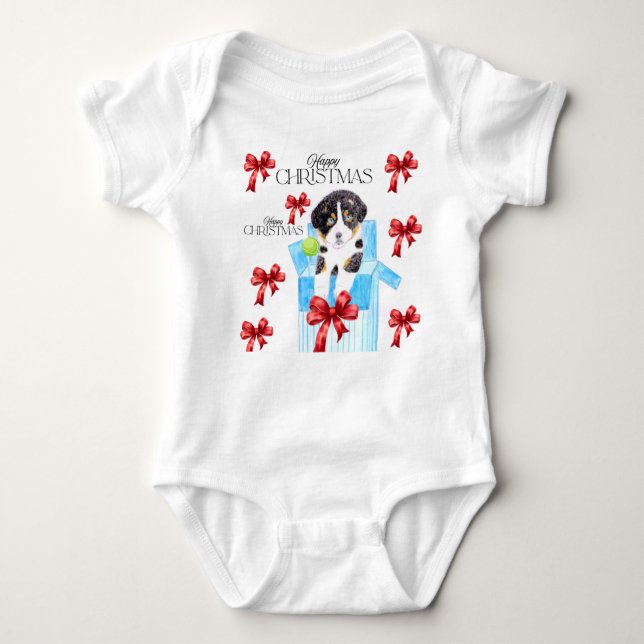 Cute Dog Christmas Baby Bodysuit (Front)