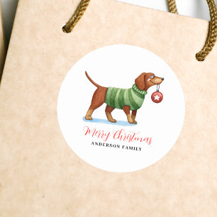 Cute Dog Christmas Classic Round Sticker