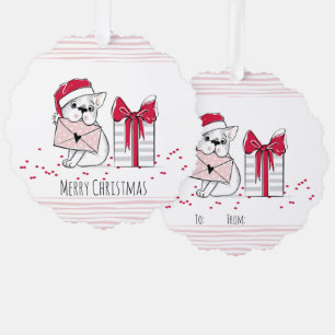 Cute Dog Christmas Gift Tag with Santa Hat Tree Decoration Card