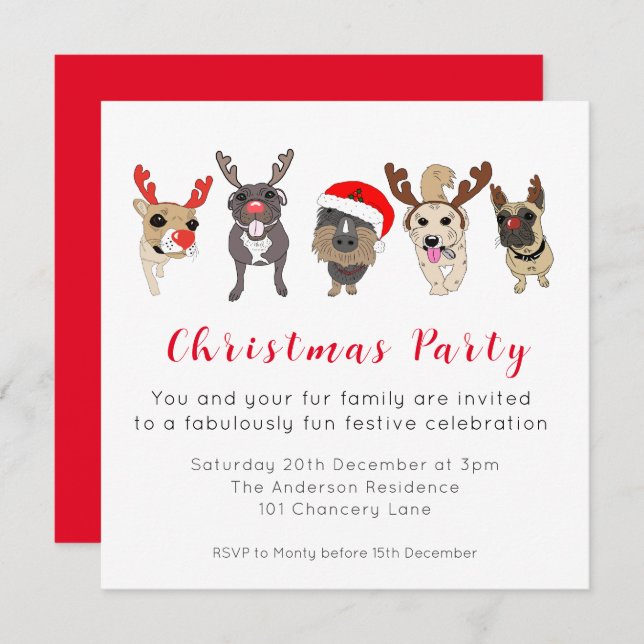 Cute dog Christmas invitation card (Front/Back)