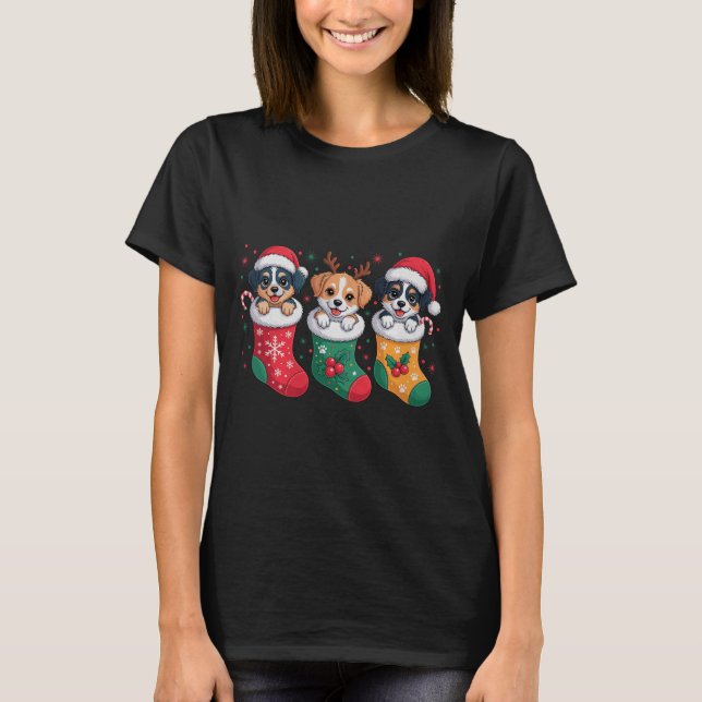 Cute Dog Christmas Pajama Santa Hat Xmas Men Women T-Shirt (Front)