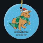 Cute Dog Christmas Puppy Snow Winter Holiday Ceramic Tree Decoration<br><div class="desc">Cute cartoon animal ornament for kids and children. Perfect for first Christmas celebration with family. You can customise the text for any occasion.</div>