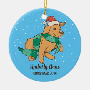 Cute Dog Christmas Puppy Snow Winter Holiday Ceramic Tree Decoration