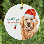 Cute Dog Christmas Santa Dog Pet Golden Retriever Ceramic Tree Decoration<br><div class="desc">Decorate your tree and spoil your favorite golden retriever, dog or puppy this holiday season with this adorable First Christmas Golden Retriever Santa puppy ornament and matching decor . A wonderful gift to all Golden Retriever Lovers. This golden retriever christmas ornament will be a favorite among golden retriever lovers. Personalize...</div>