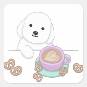 Cute Dog, Coffee & Cookies Illustration Square Sticker