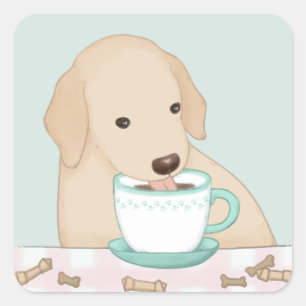 Cute Dog, Coffee & Treats Illustration Poster  Square Sticker