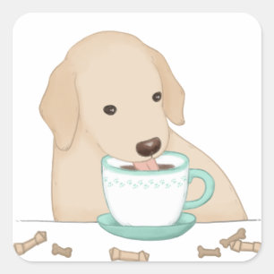 Cute Dog, Coffee & Treats Illustration Square Sticker