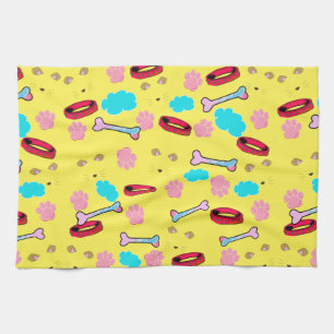 Cute Dog Collar and Bone Design Tea Towel