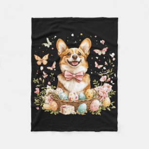 Cute Dog Corgi Easter Egg Bunny Flower Graphic Cor Fleece Blanket