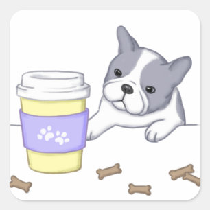Cute Dog, Cup, and Biscuits Illustration Square Sticker
