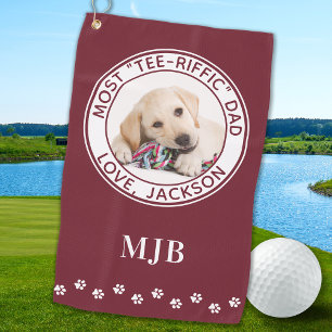 Cute DOG DAD Personalised Photo Golfer Red Golf Towel