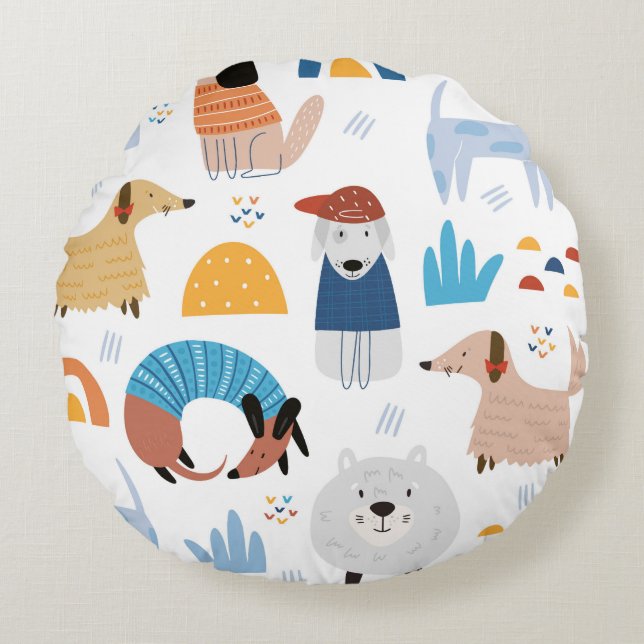 Cute Dog Decoration, Men Women & Kids, Dog Fan Round Cushion (Front)