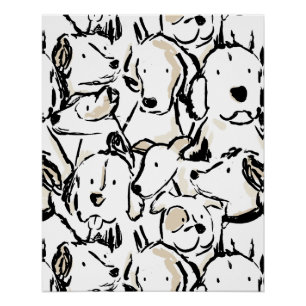 Cute Dog Doodle Pet Sketch - Black and White Puppy Poster