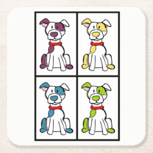 Cute Dog Drawing - Bully Breed Square Paper Coaster