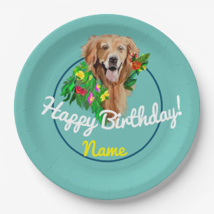 Cute Dog Dreamy Golden Retriever  Paper Plate