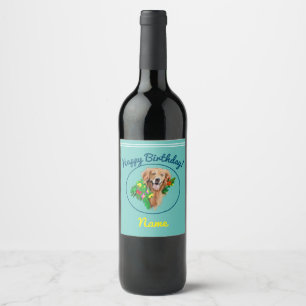 Cute Dog Dreamy Golden Retriever Wine Label