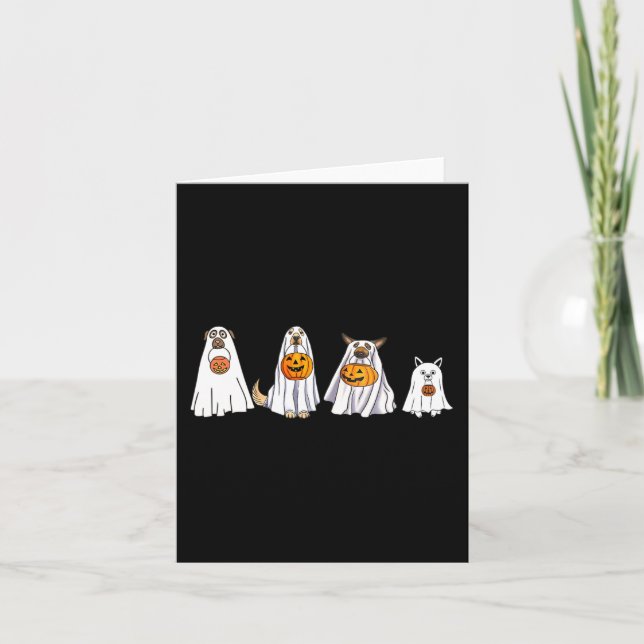 Cute Dog Dressed as Ghost Halloween Fun Boo Card (Front)