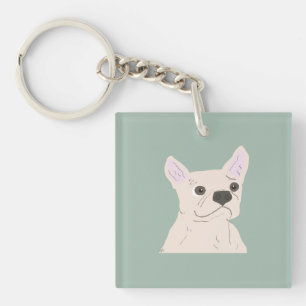 Cute Dog, Dusty Blue Key Ring
