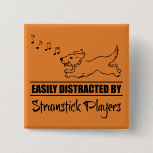 Cute Dog Easily Distracted by Strumstick Players 15 Cm Square Badge