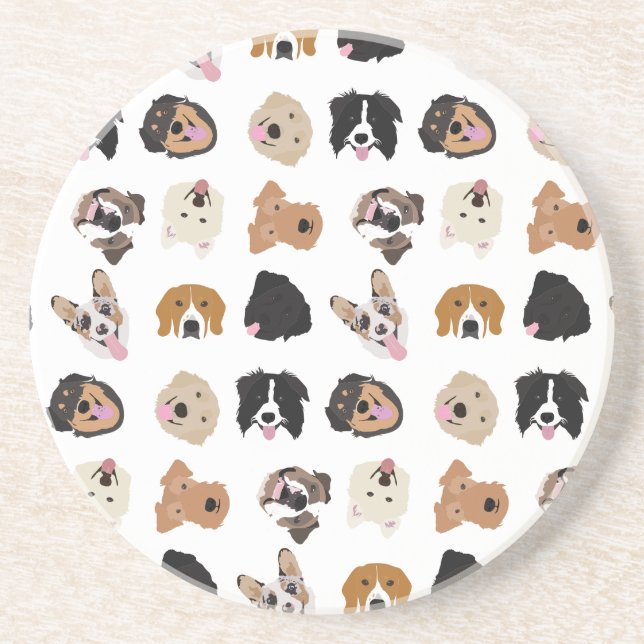 Cute Dog Face Illustration Pattern Coaster (Front)