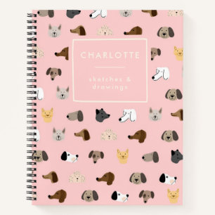 Cute Dog Faces Pink Personalised Sketchbook Notebook