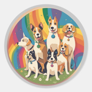 Cute Dog Family Classic Round Sticker