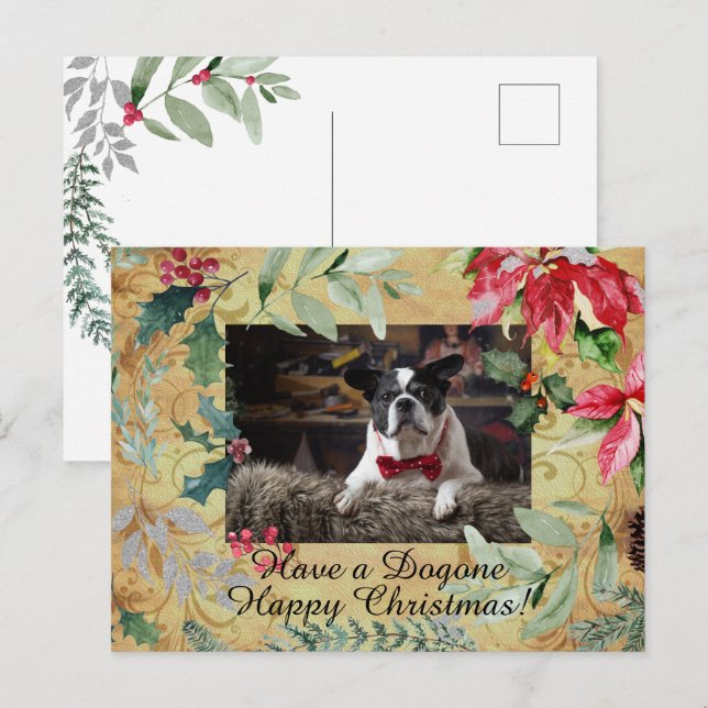 Cute Dog Floral Christmas Greeting Postcard (Front/Back)