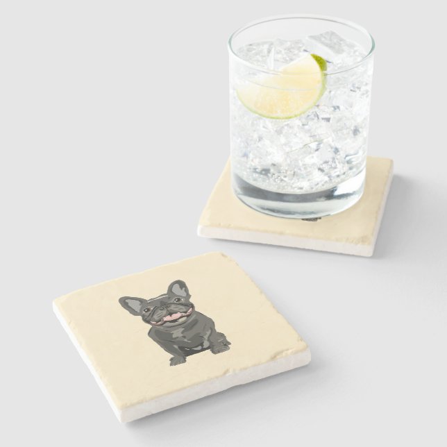 Cute dog, French bulldog Stone Coaster (Side)