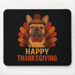 Cute Dog Frenchie Happy Thanksgiving Kids Teen Gir Mouse Pad