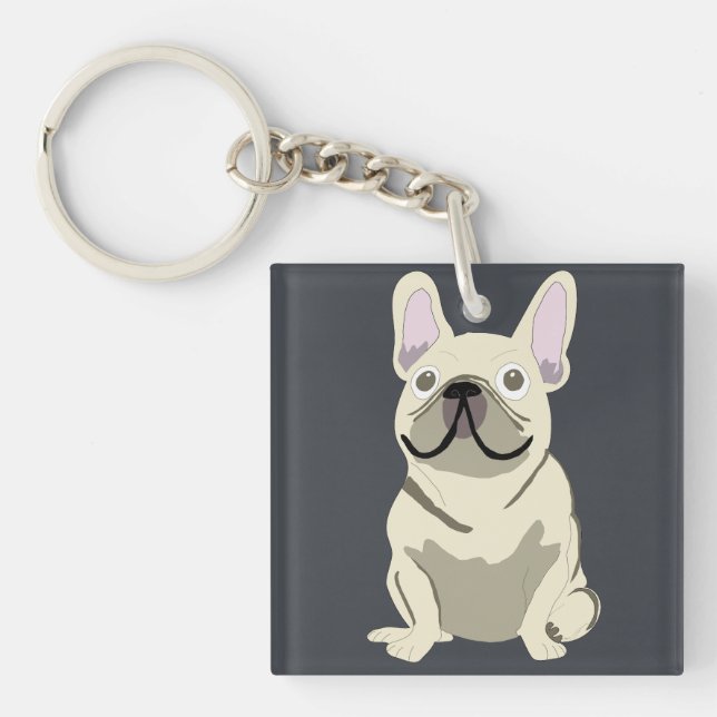 Cute dog, frenchie key ring (Front)