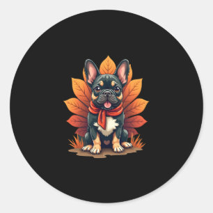 Cute Dog Frenchie Thanksgiving Kids Teen Girl Boy Classic Round Sticker