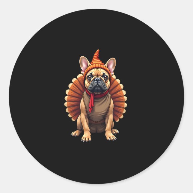 Cute Dog Frenchie Thanksgiving Kids Teen Girl Boy  Classic Round Sticker (Front)