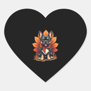 Cute Dog Frenchie Thanksgiving Kids Teen Girl Boy Heart Sticker
