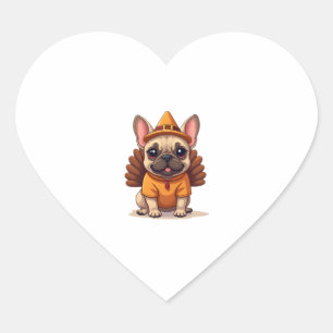 Cute Dog Frenchie Thanksgiving Kids Teen Girl Boy Heart Sticker