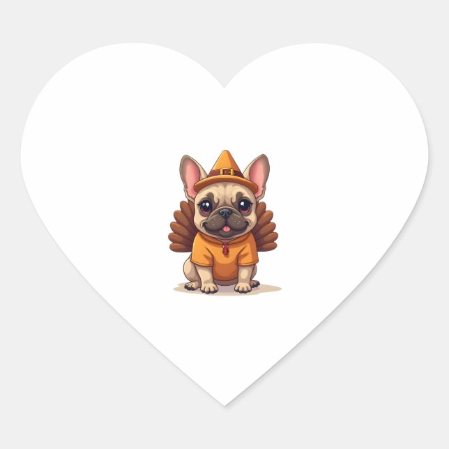 Cute Dog Frenchie Thanksgiving Kids Teen Girl Boy  Heart Sticker (Front)