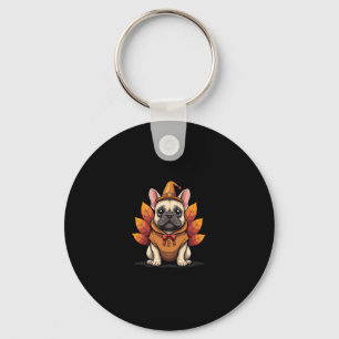 Cute Dog Frenchie Thanksgiving Kids Teen Girl Boy Key Ring
