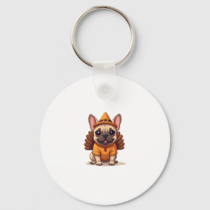 Cute Dog Frenchie Thanksgiving Kids Teen Girl Boy Key Ring